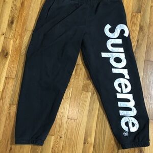 Supreme Black Joggers with White Logo